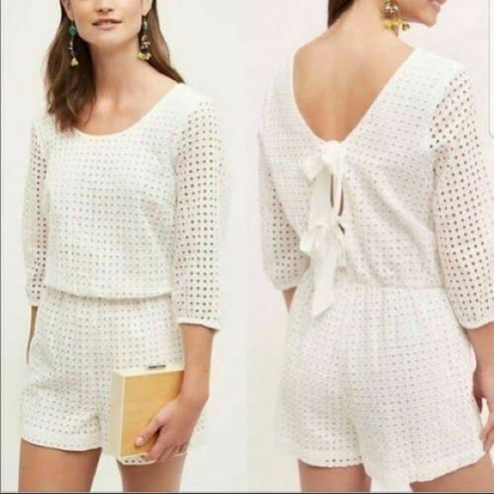 Anthropologie LILKA Eyelet Bow Back Romper